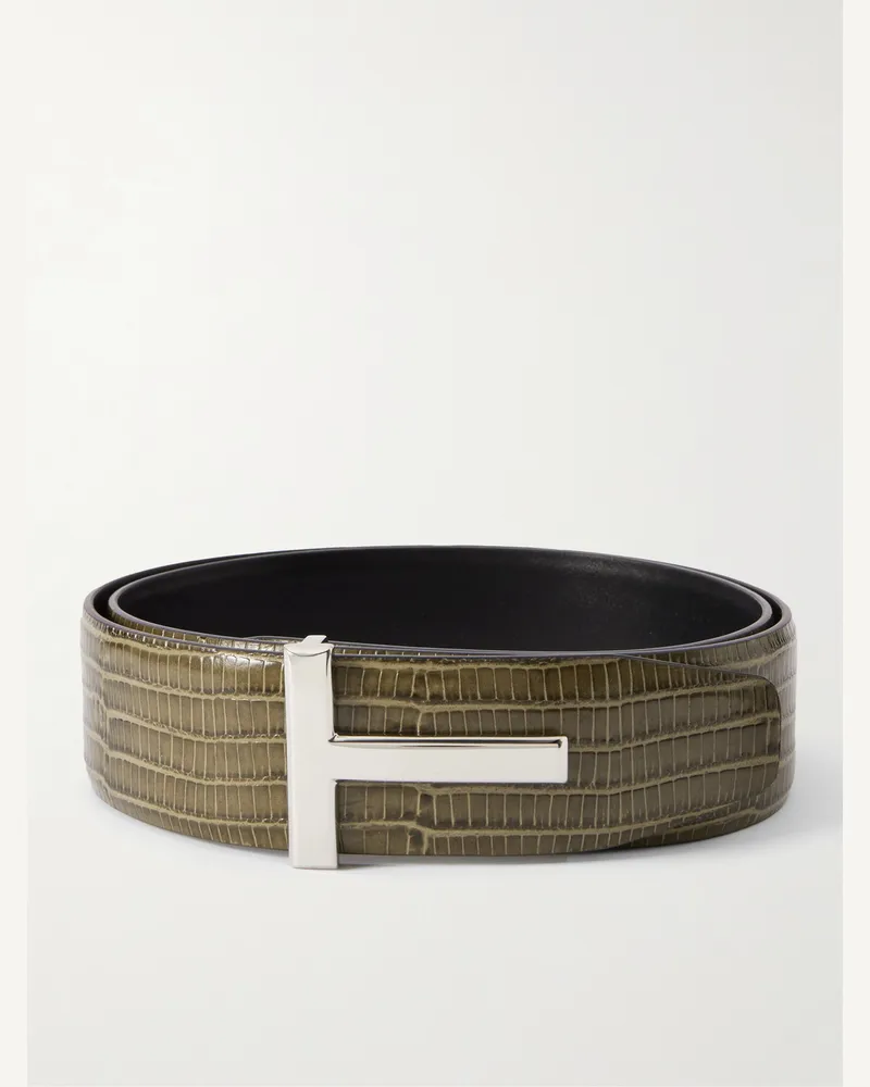 Tom Ford Wendbarer Gürtel aus Leder mit Krokodileffekt, 4 cm Grün