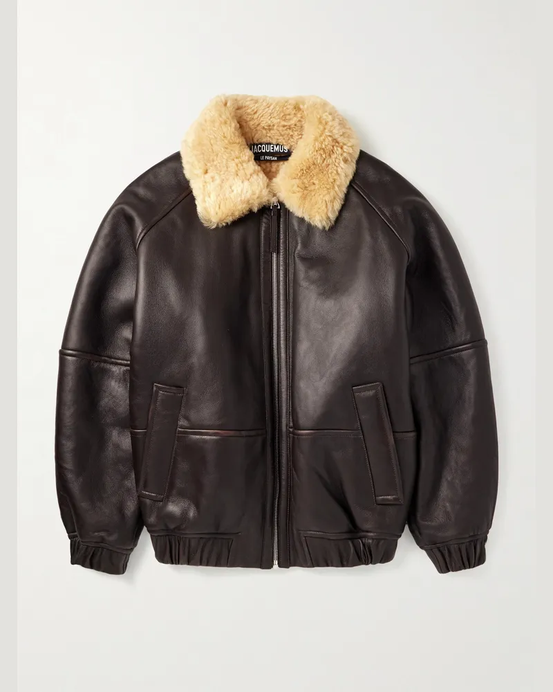 Jacquemus Le Bombardier Oversized-Bomberjacke aus Shearling Braun