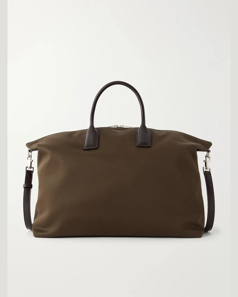 Saint Laurent Bowling Leather-Trimmed Cotton-Canvas Weekend Bag Green