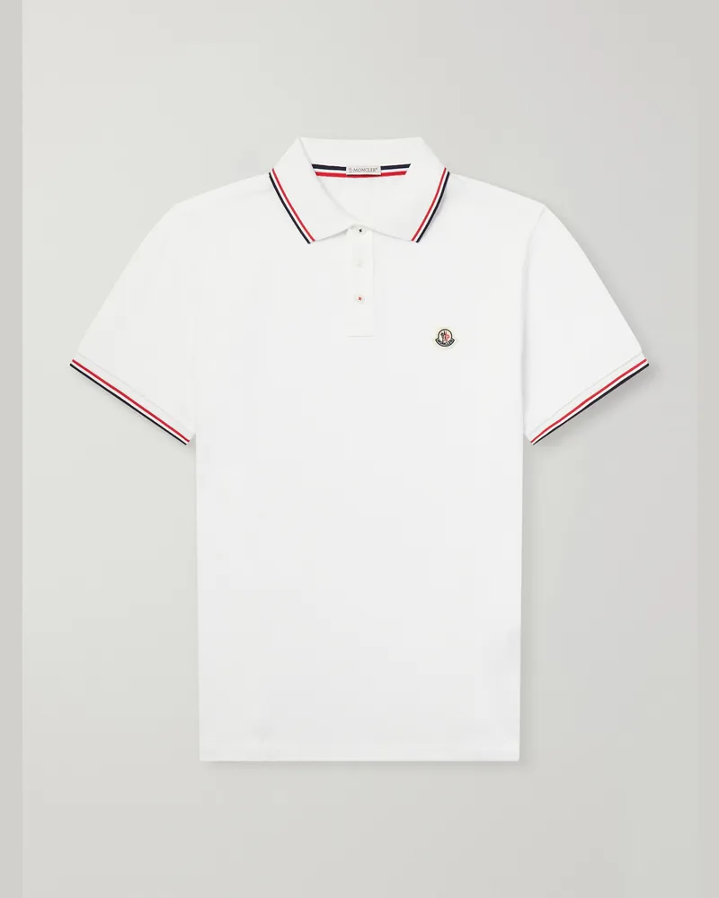Moncler Logo-Appliquéd Cotton-Piqué Polo Shirt White