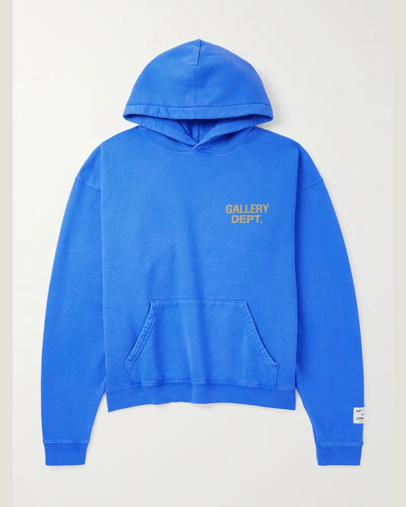 GALLERY DEPT. 90 Oversized Logo-Print Cotton-Jersey Hoodie Blue