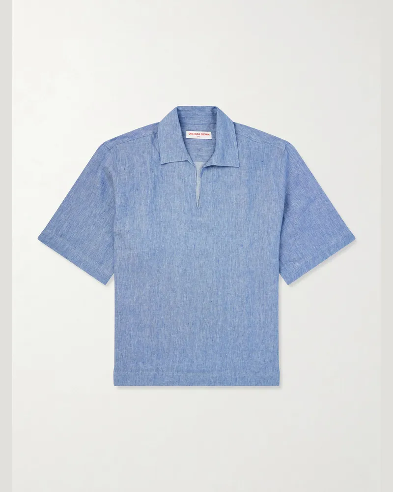 Orlebar Brown Vincent Linen Polo Shirt Blue