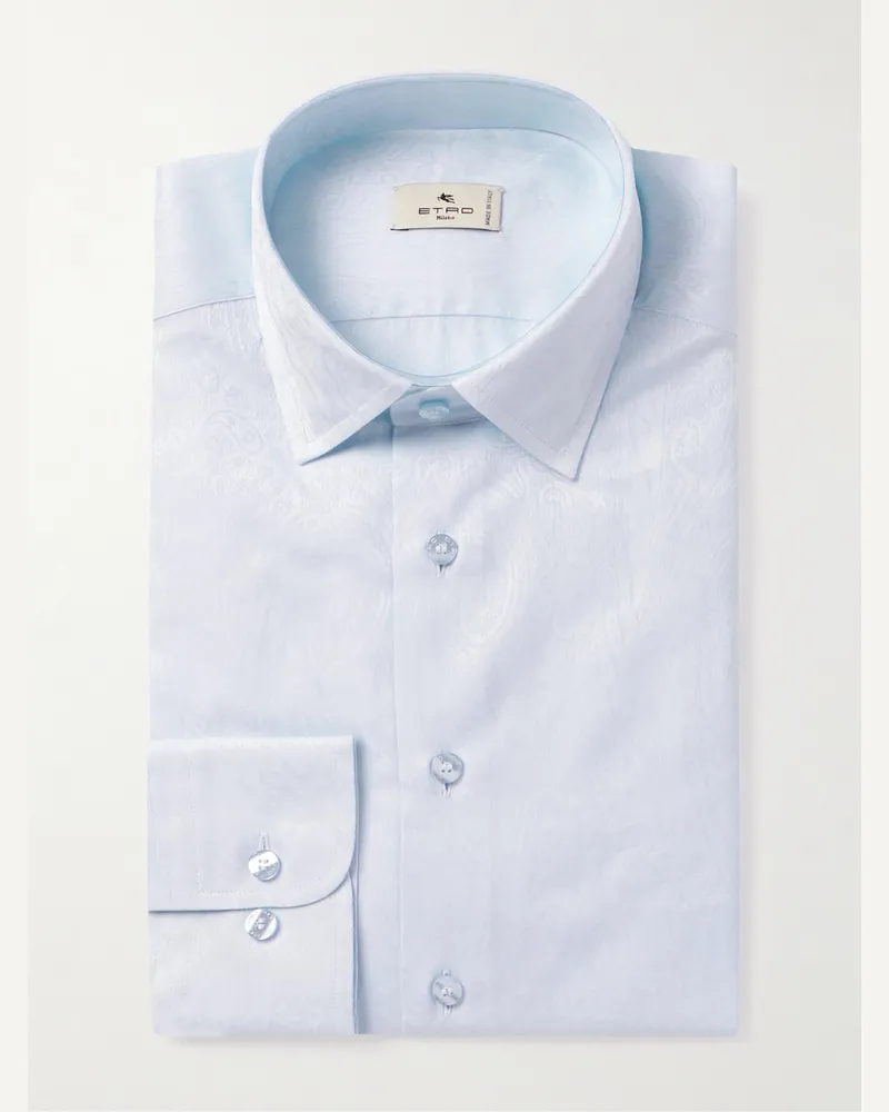 Etro Roma Hemd aus Baumwoll-Jacquard mit Paisley-Muster und Cutaway-Kragen Blau