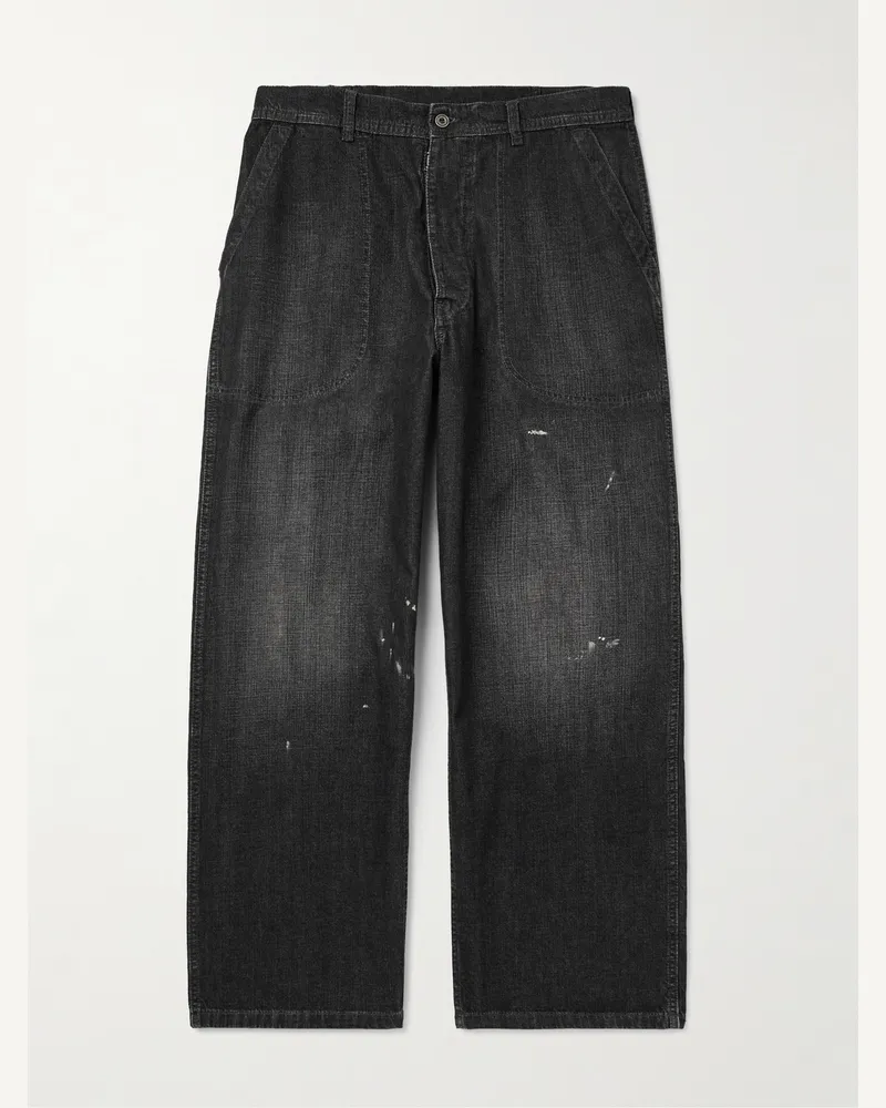 Maison Margiela Gerade geschnittene Hose aus Baumwolle mit Farbspritzern Schwarz