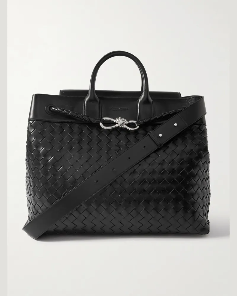 Bottega Veneta Andiamo Large Intrecciato Leather Messenger Bag Black