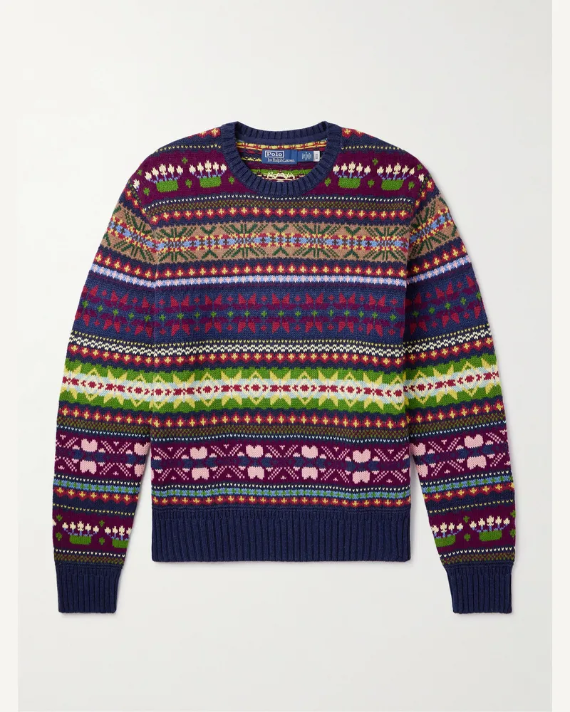 Ralph Lauren Pullover aus einer Mischung aus Baumwolle, Wolle und Leinen mit Fair-Isle-Muster Blau