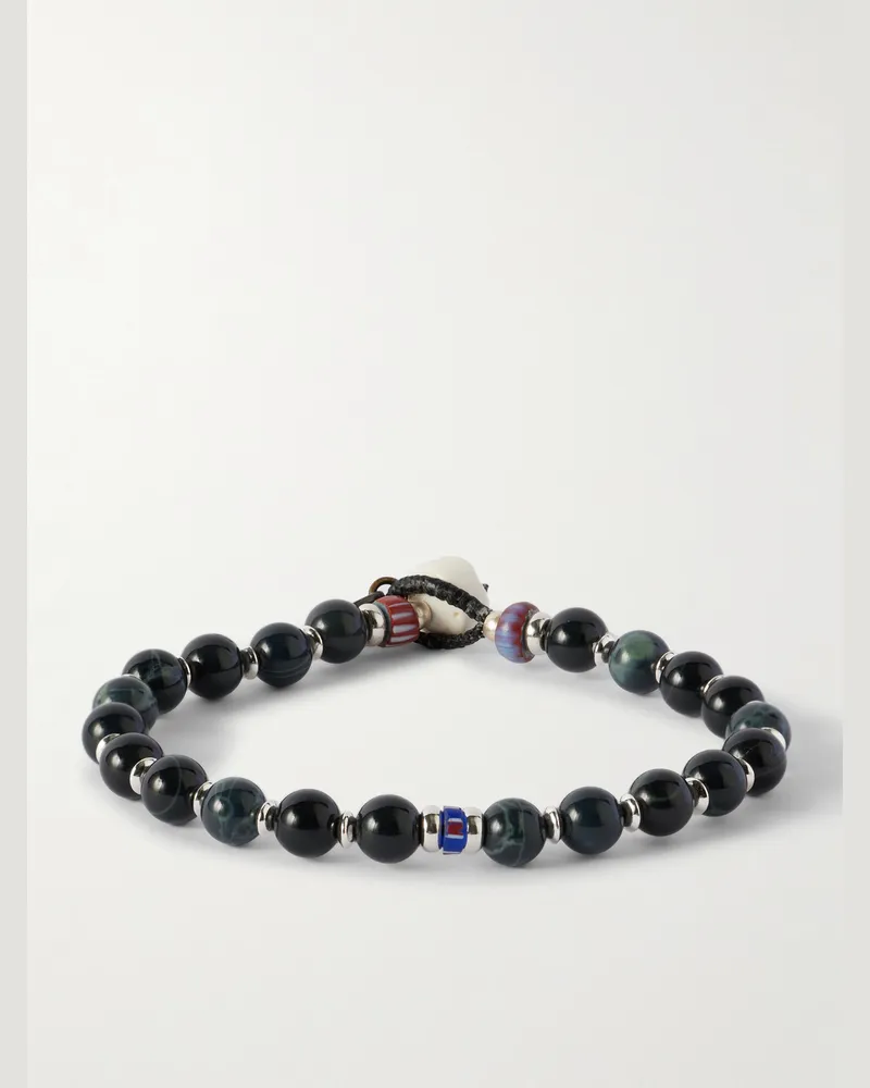 Mikia Sterling Silver, Obsidian and Shell Beaded Bracelet Black