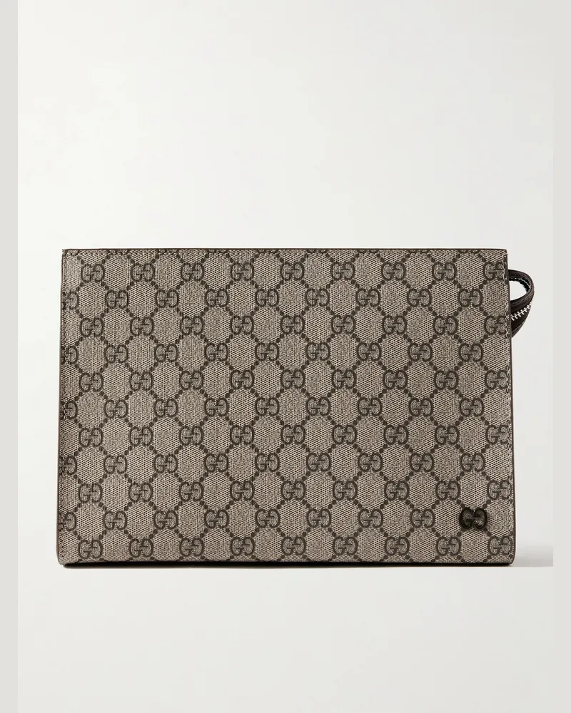 Gucci Beutel aus beschichtetem Canvas mit Logomuster und Lederbesatz Neutral
