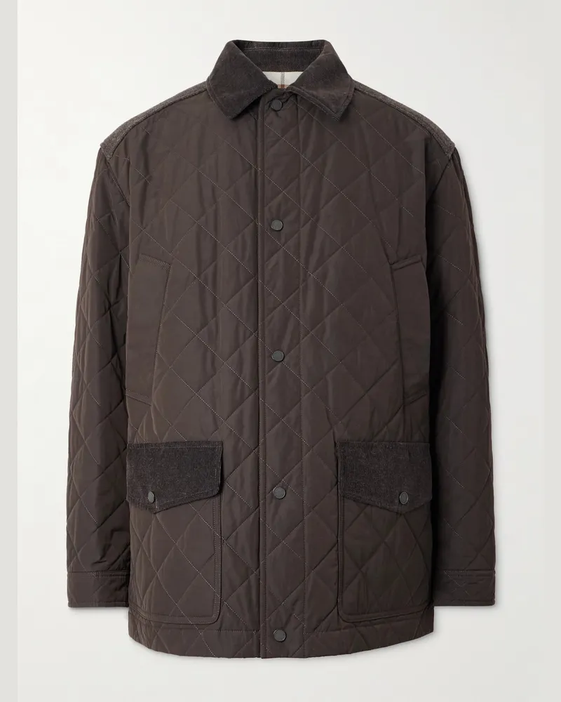 PURDEY Winchester Steppjacke aus wattiertem Shell mit Besatz aus Cord und Strick Braun