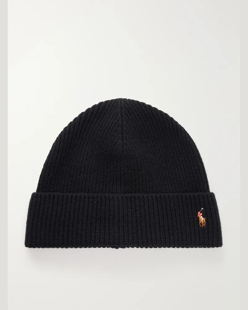 Ralph Lauren Logo-Embroidered Wool-Blend Beanie Black