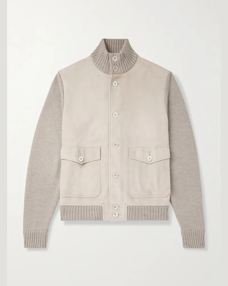 Slowear Incotex Zanone Virgin Wool-Trimmed Suede Jacket Brown