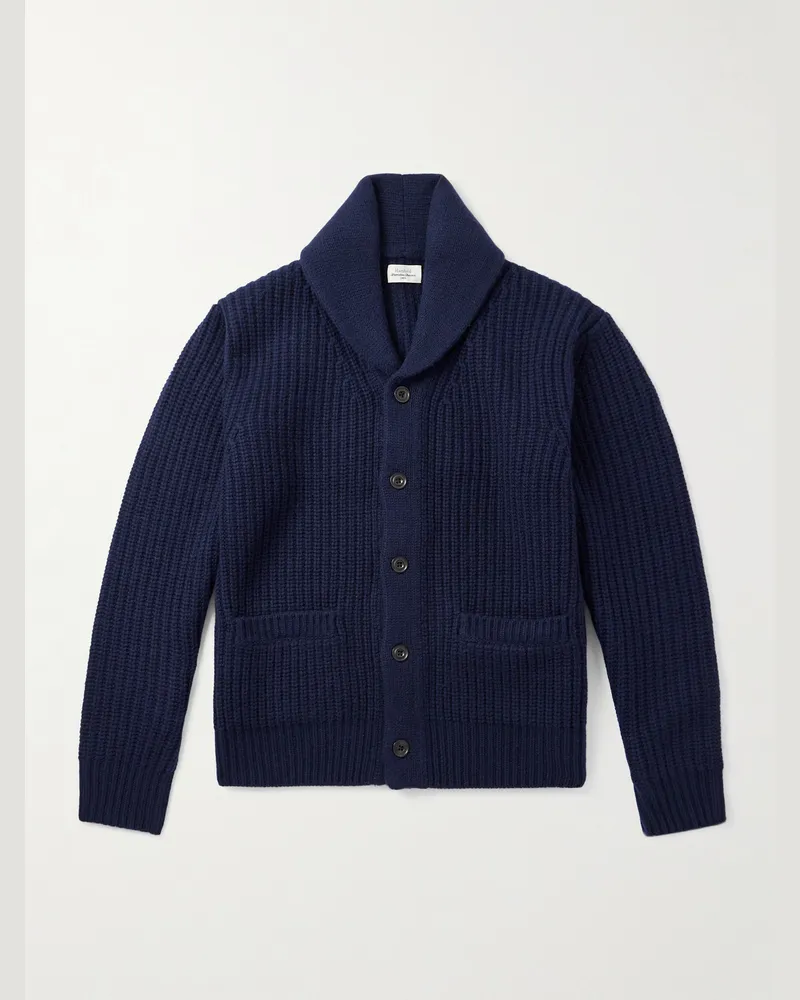 Hartford Shawl-Collar Ribbed Wool Cardigan Blue