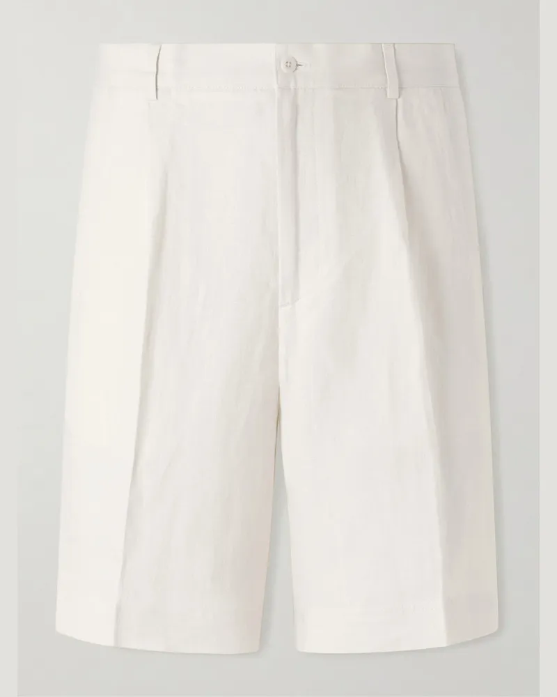 Rubinacci Straight-Leg Pleated Cotton Shorts White