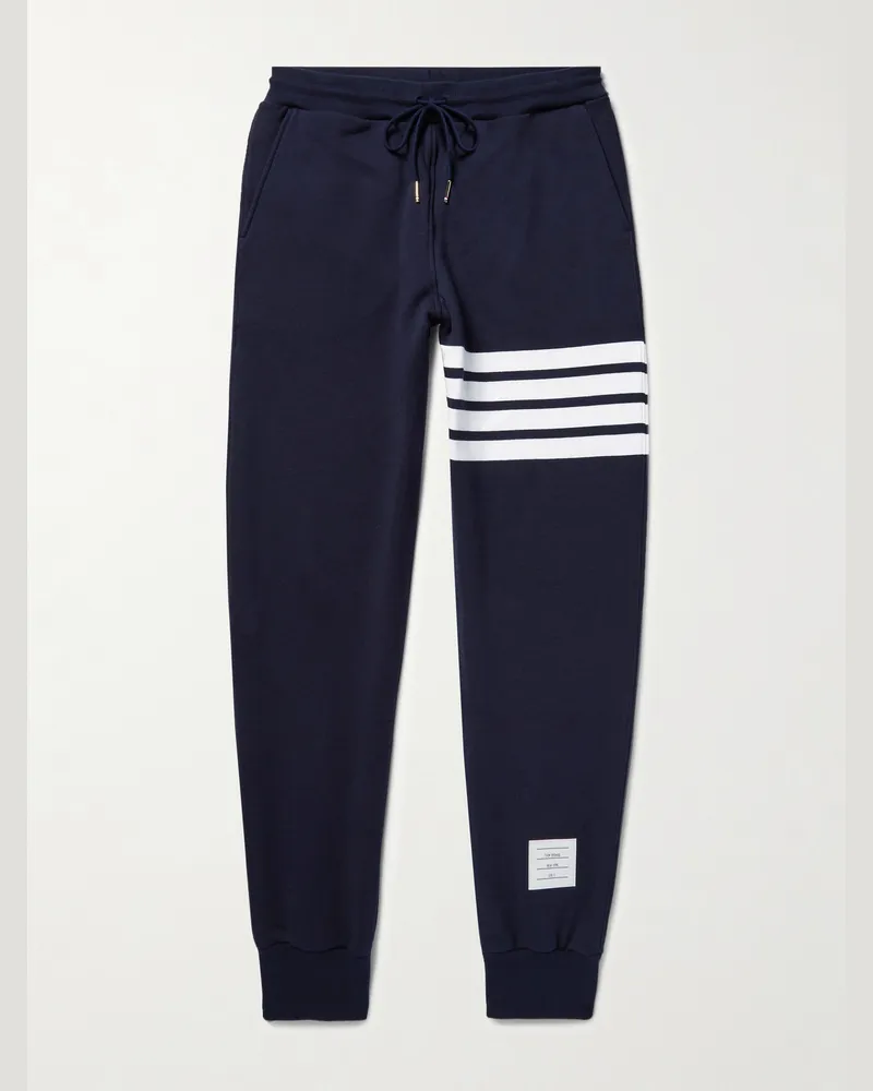 Thom Browne Tapered Striped Loopback Cotton-Jersey Sweatpants Blue