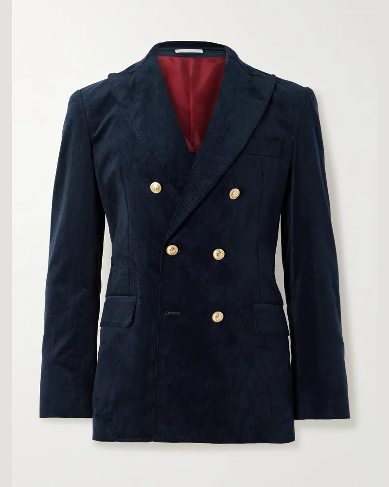 Brunello Cucinelli Doppelreihiges Sakko aus Baumwollcord Blau