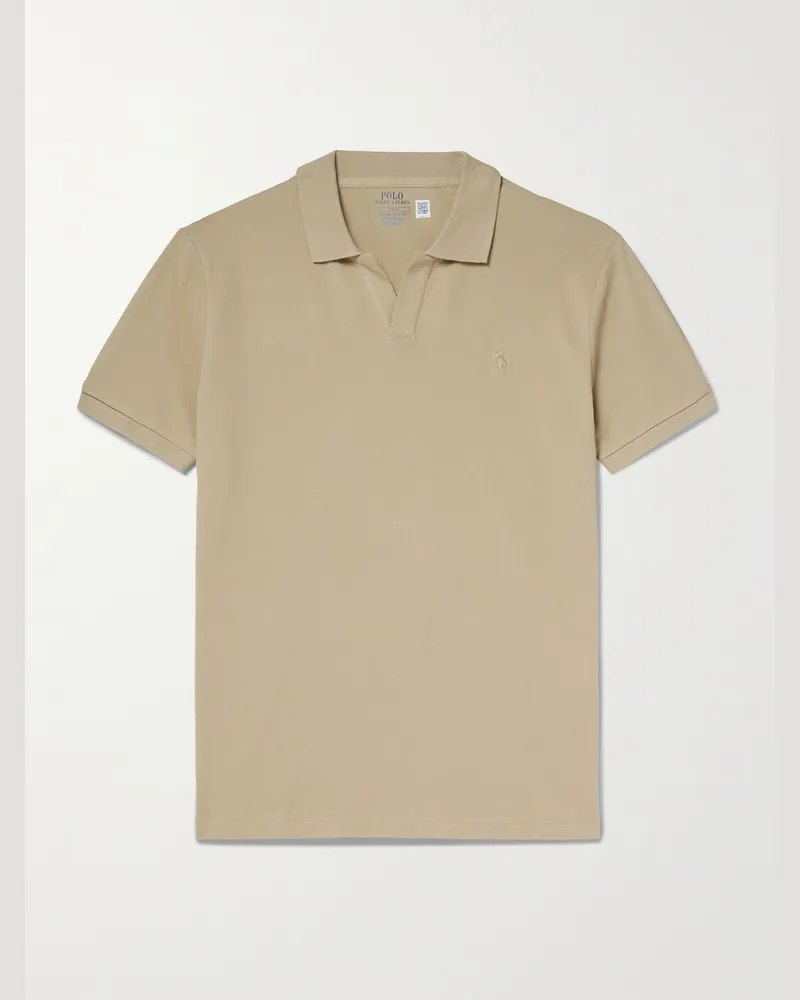 Ralph Lauren Open-Collar Logo-Embroidered Cotton-Blend Piqué Polo Shirt Neutrals