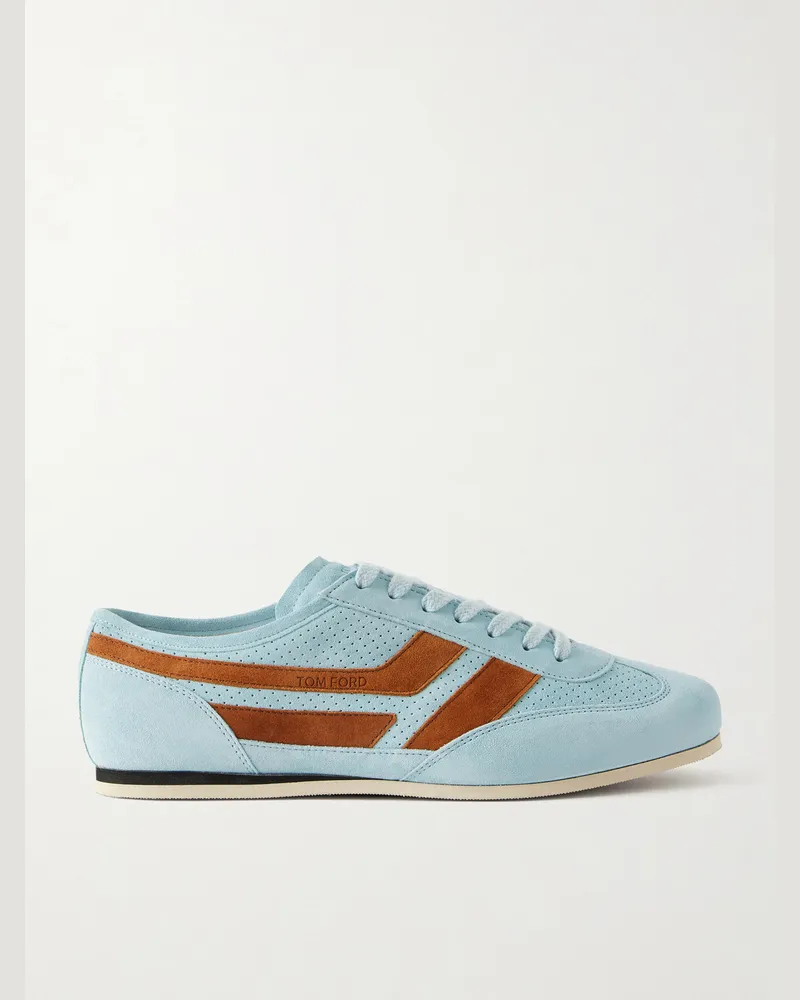 Tom Ford Brook Perforated Suede Sneakers Blue