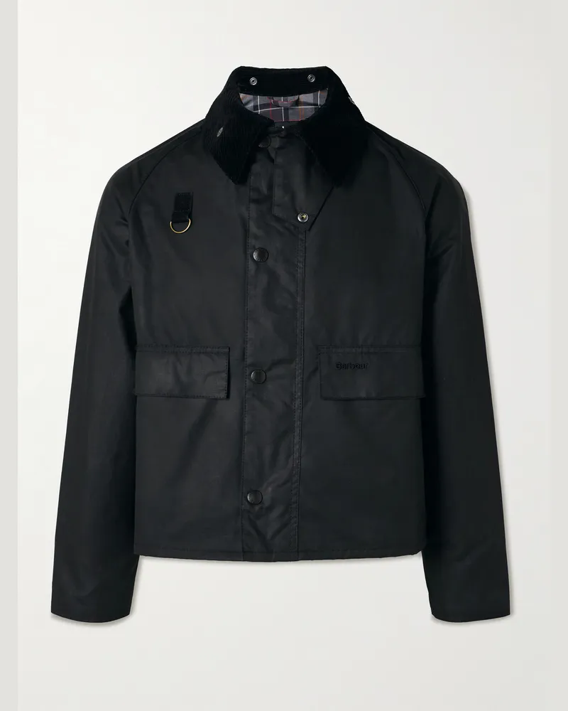 Barbour Spey Corduroy-Trimmed Waxed-Cotton Jacket Black