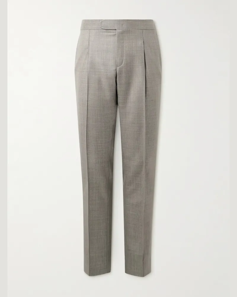Brioni Melbourne gerade geschnittene Hose aus einer Woll-Seidenmischung mit Falten Grau