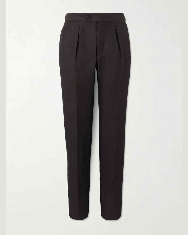 Incotex Venezia 1951 schmal zulaufende Hose aus einer Mischung aus Leinen, Wolle und Seide mit Falten Braun