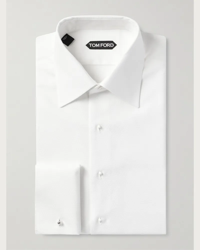 Tom Ford Smokinghemd aus Baumwoll-Voile mit Piqué-Besatz und Umschlagmanschette Weiß