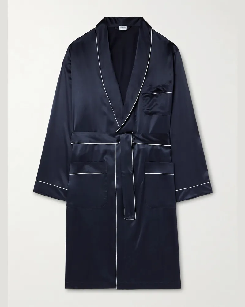 Zimmerli Belted Silk-Satin Robe Blue