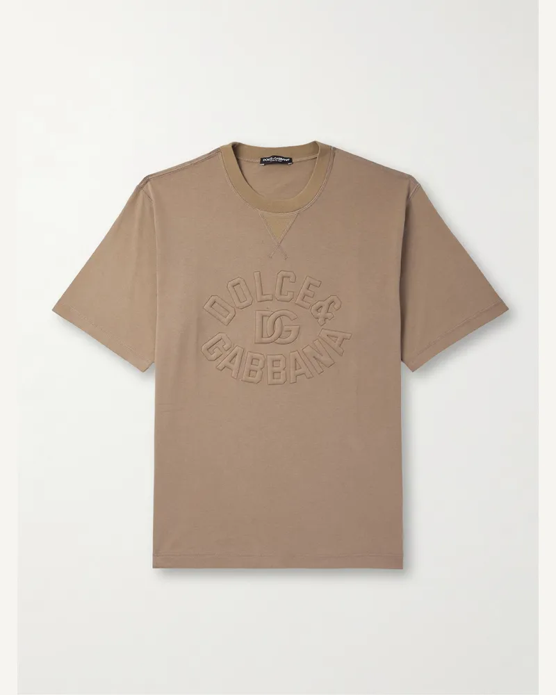 Dolce & Gabbana T-Shirt aus Baumwoll-Jersey mit Logostickerei Braun