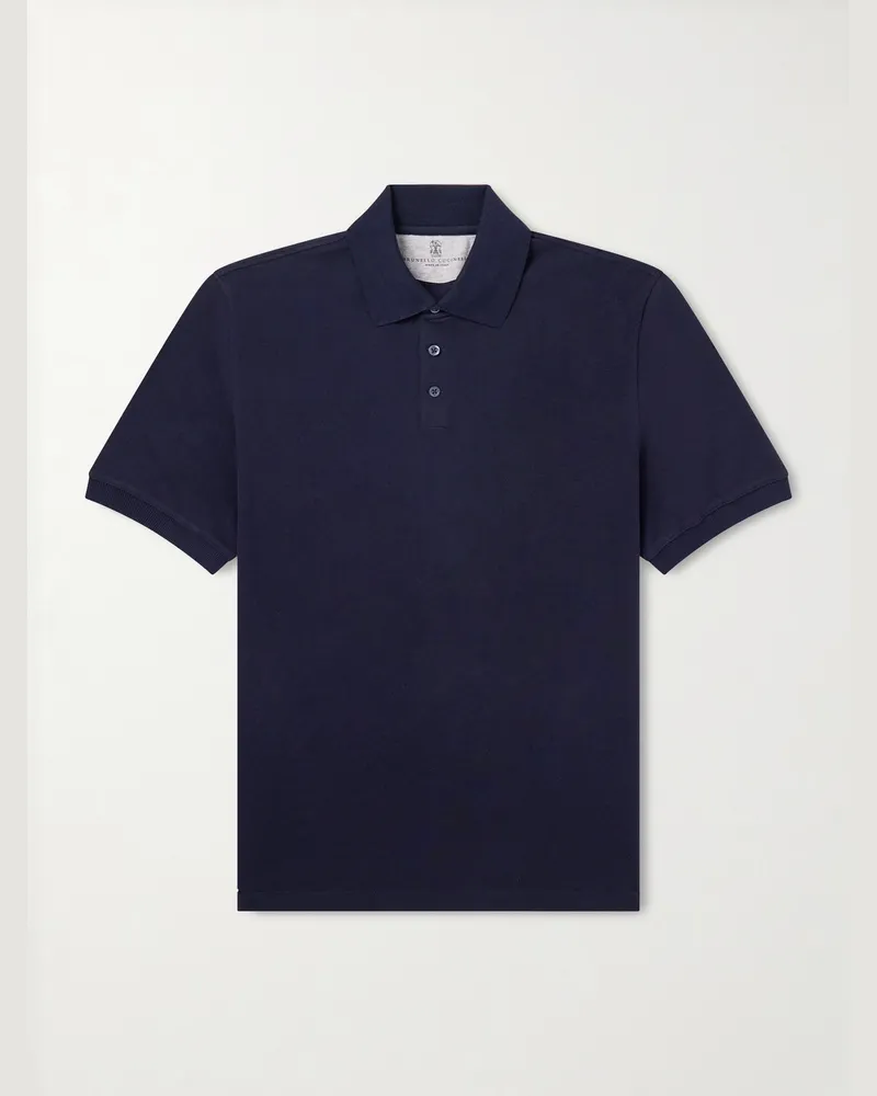 Brunello Cucinelli Cotton-Piqué Polo Shirt Blue