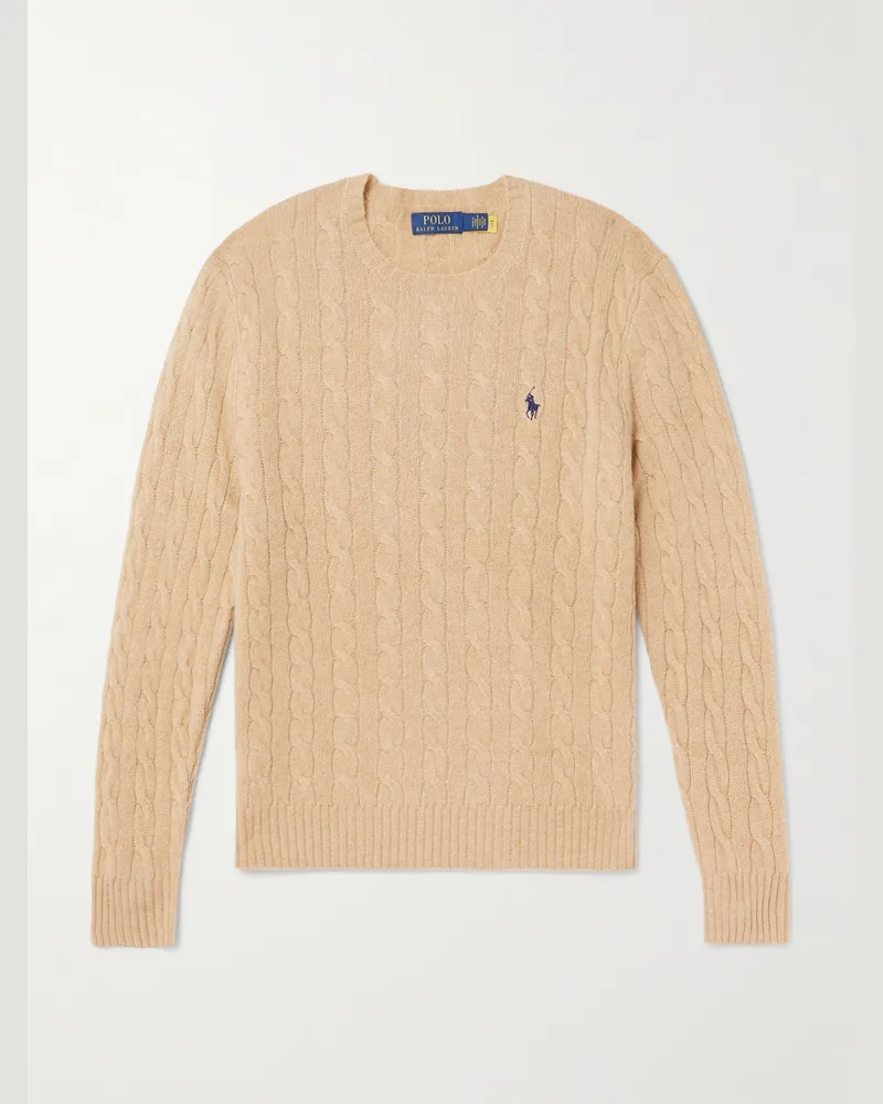 Ralph Lauren Pullover aus einer Woll-Kaschmirmischung in Zopfstrick mit Logostickerei Braun