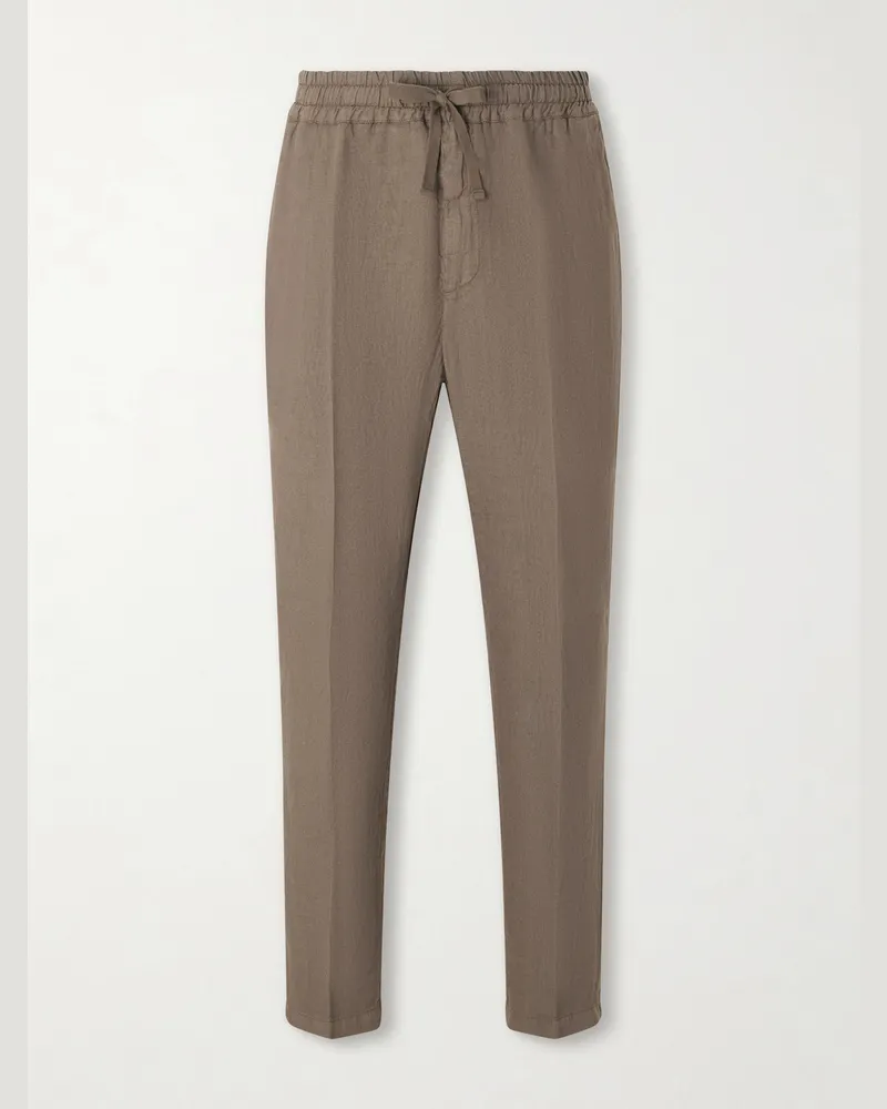 Altea Mattia Straight-Leg Linen Drawstring Trousers Green
