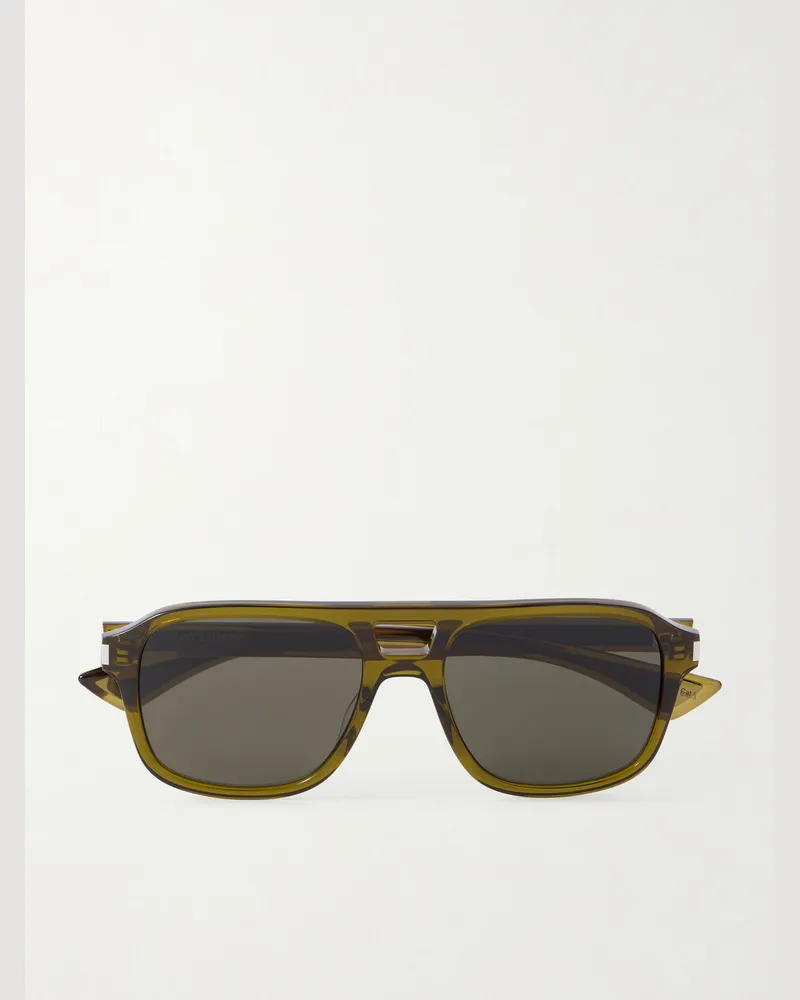 Saint Laurent Aviator-Style Silver-Tone and Acetate Sunglasses Green
