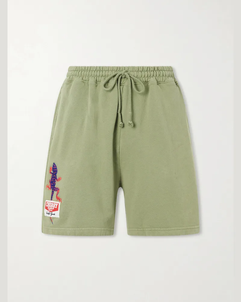 Cherry Los Angeles Logo-Embroidered Cotton Shorts Green