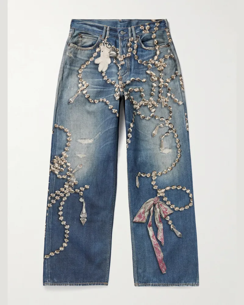 Acne Studios 1981 weit geschnittene Jeans mit Trompe œil-Effekt und Print Blau