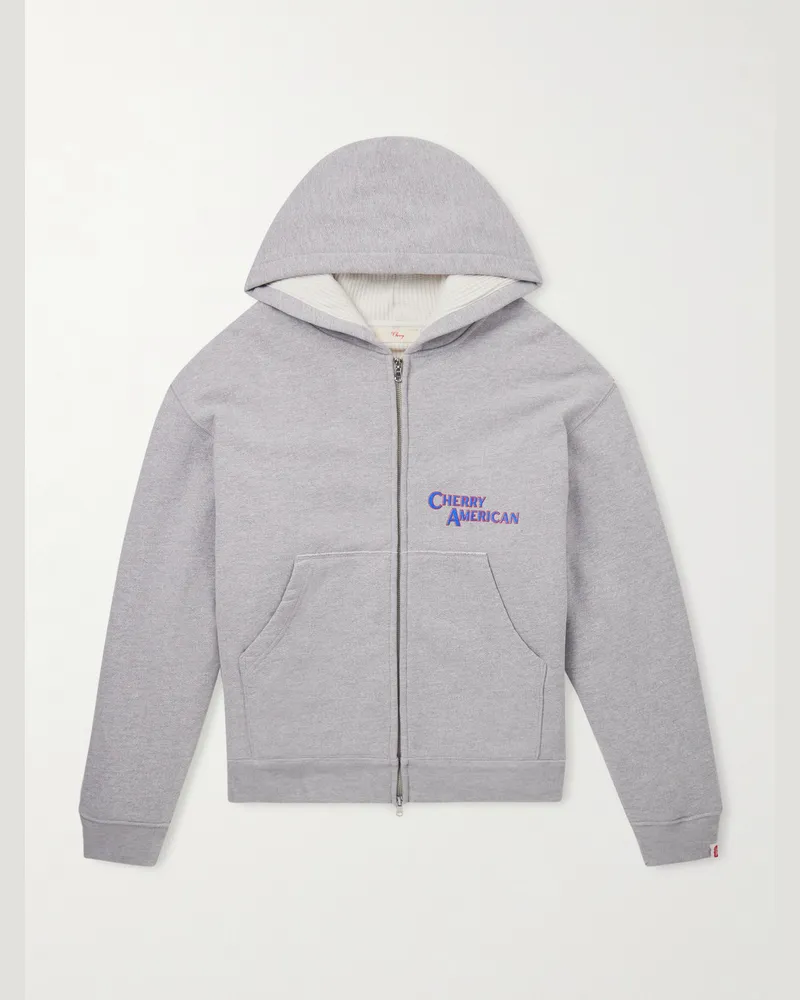 Cherry Los Angeles Logo-Print Cotton-Blend Jersey Zip-Up Hoodie Gray