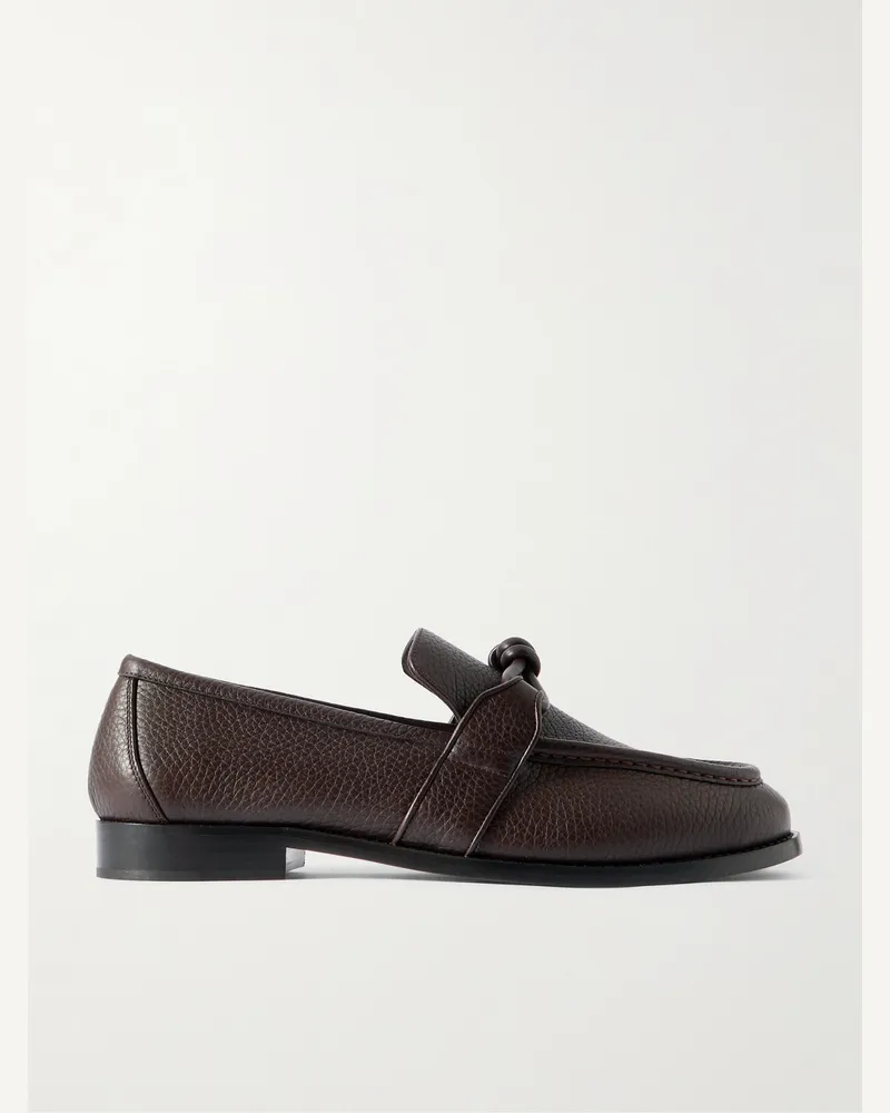 Bottega Veneta Astaire Loafers aus vollnarbigem Leder mit Knoten Braun