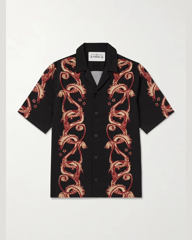 MANAAKI Taniwha Hemd aus bedrucktem Lyocell-Twill mit Reverskragen Schwarz