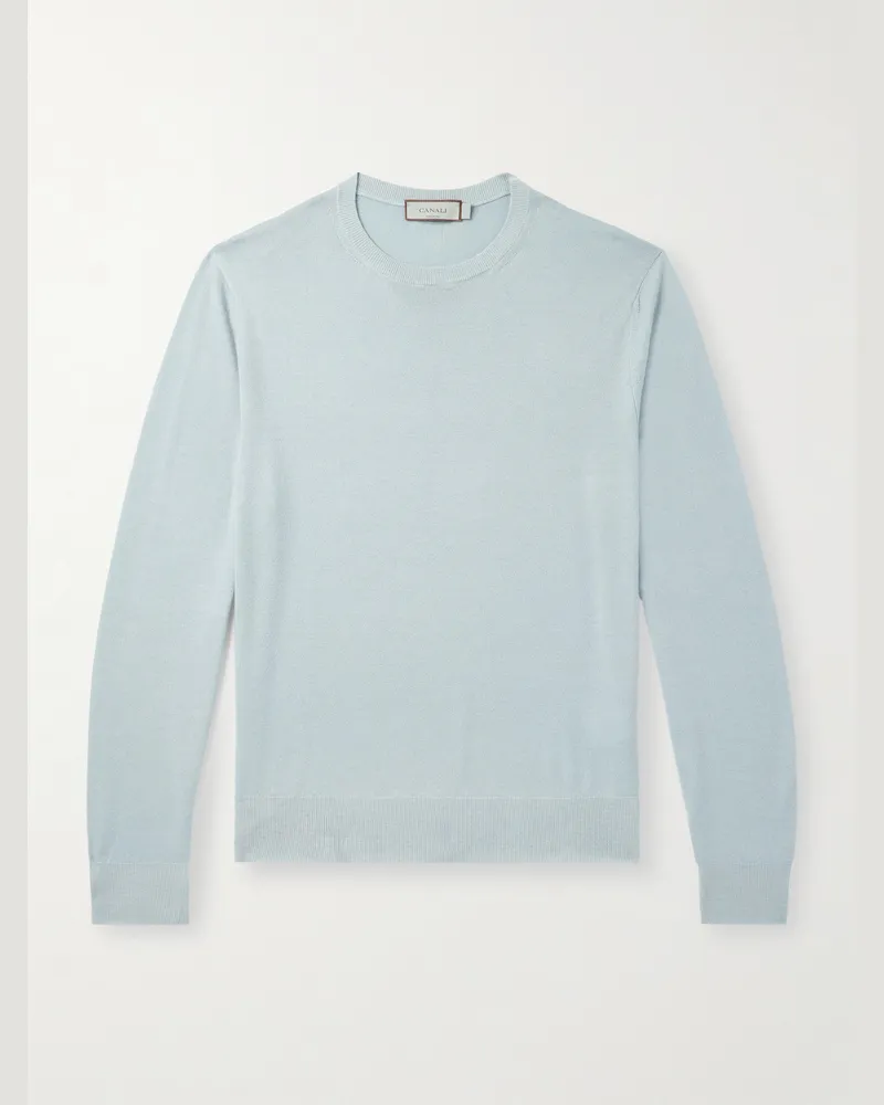 Canali Schmal geschnittener Pullover aus Kaschmir Blau
