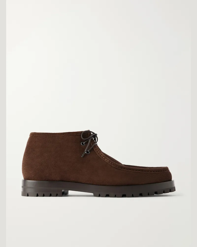 Manolo Blahnik Hawick Suede Lace-Up Boots Brown