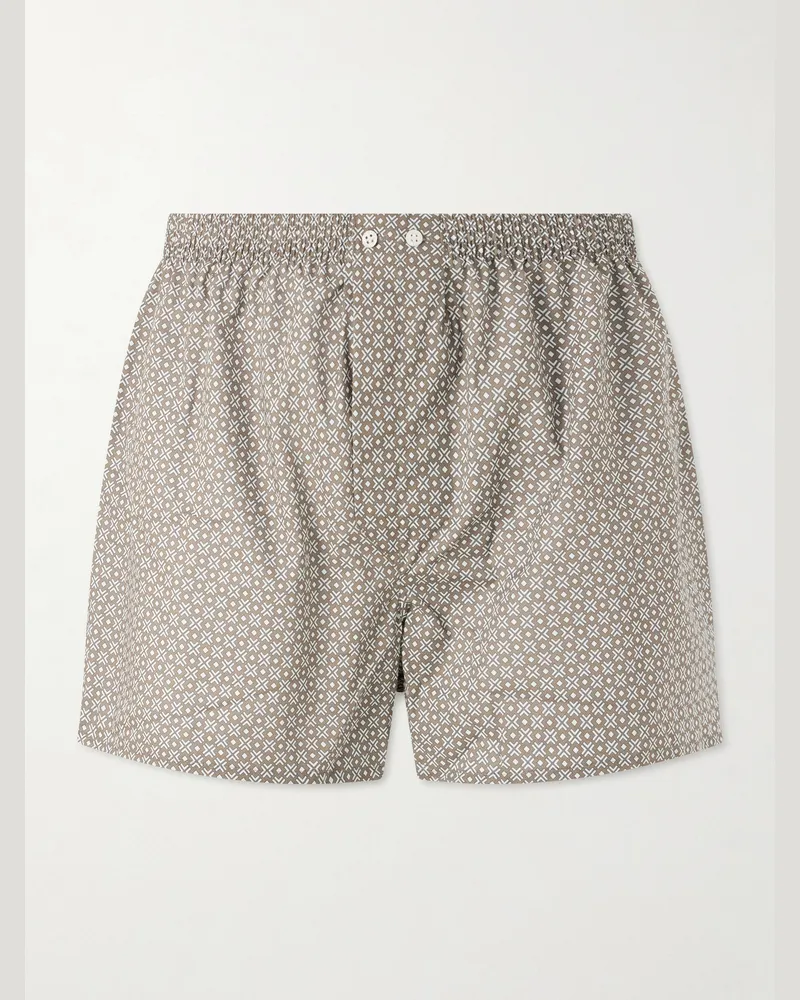 Derek Rose Ledbury 96 Printed Cotton Boxer Shorts Brown