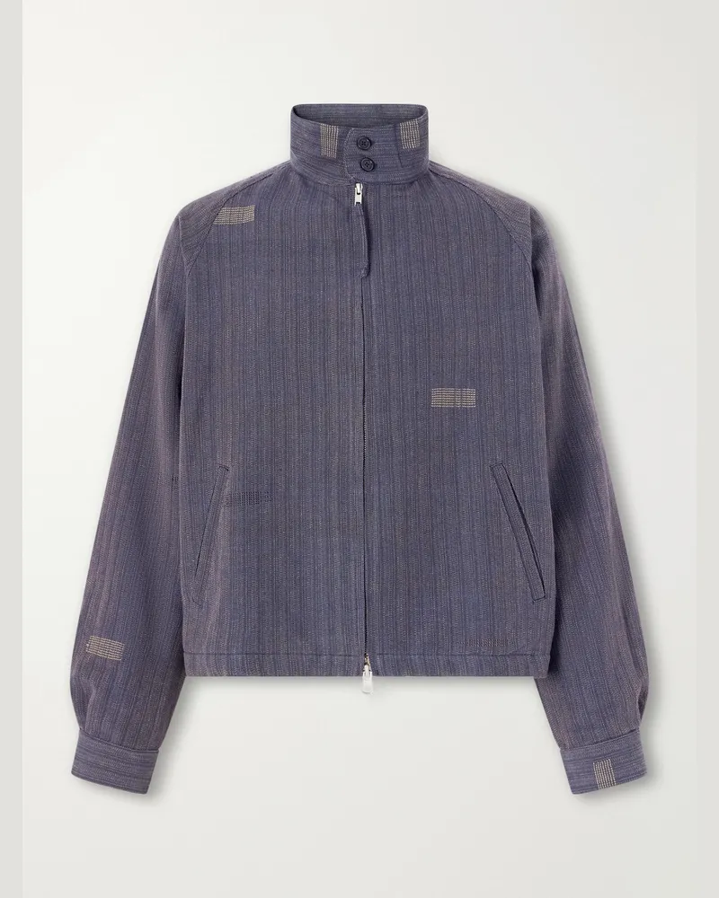 KARDO Stanley Embroidered Pinstriped Cotton Bomber Jacket Blue