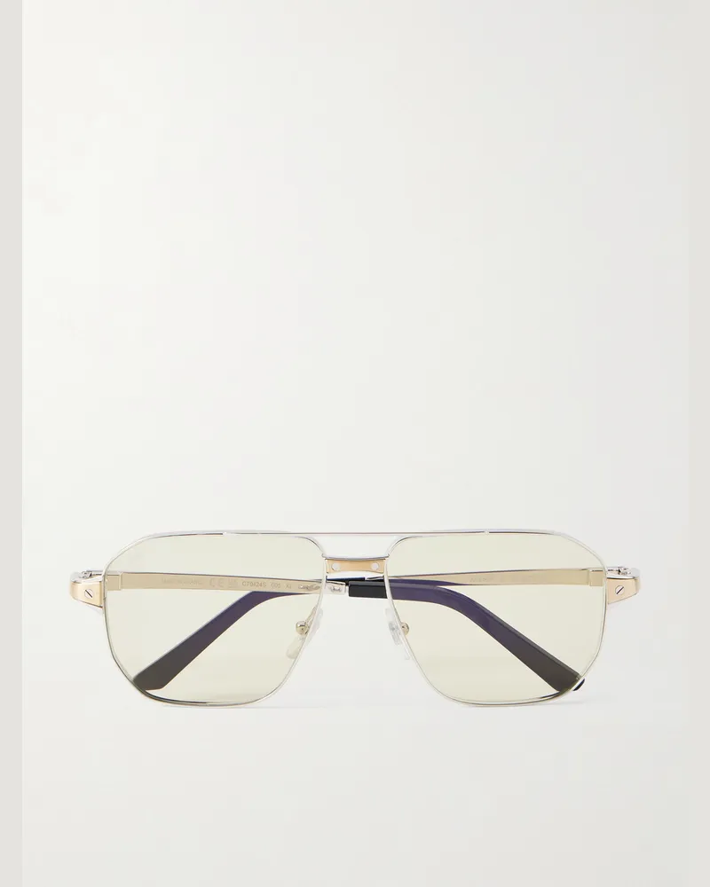 Cartier Santos Aviator-Style Silver-Tone Sunglasses Silver