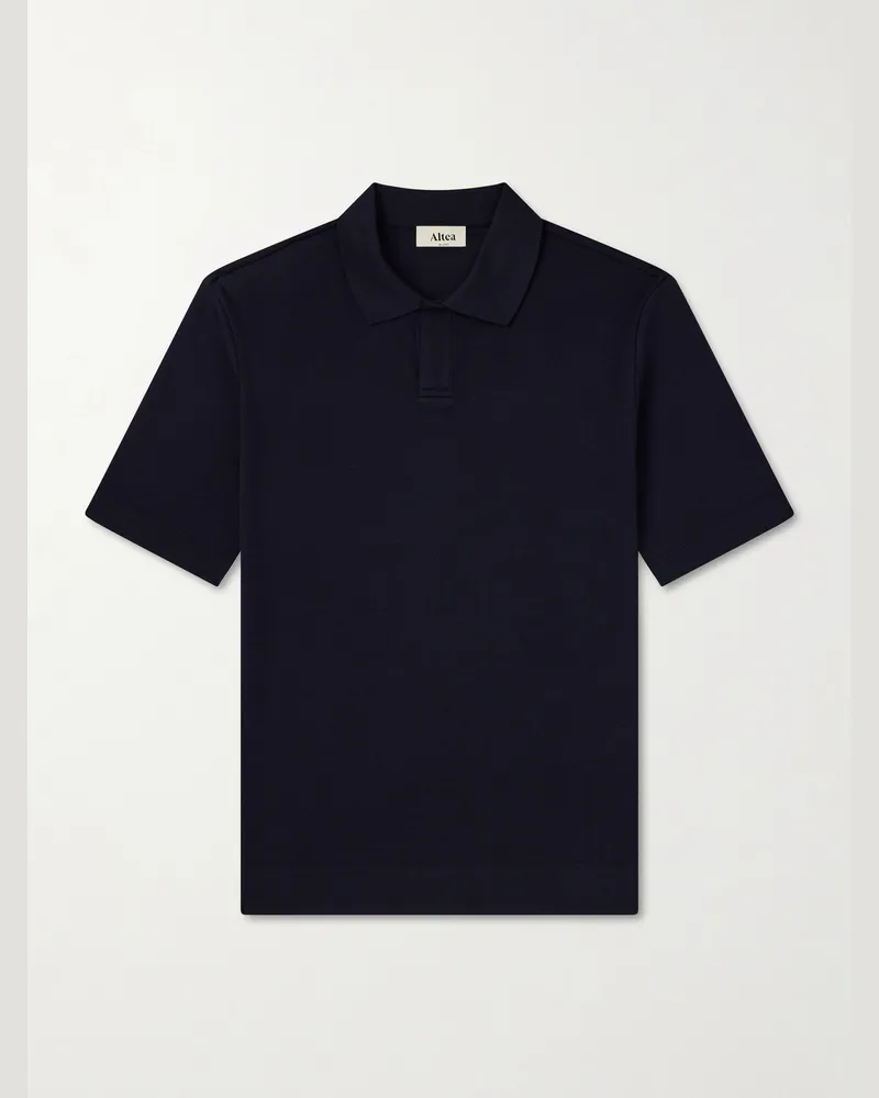 Altea Pierre Honeycomb-Knit Cotton-Piqué Polo Shirt Blue