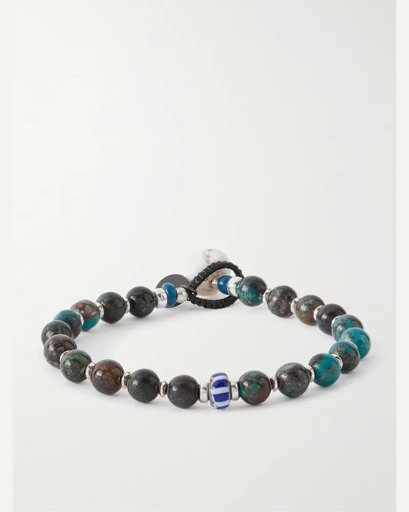 Mikia Sterling Silver, Chrysocolla and Shell Beaded Bracelet Silver