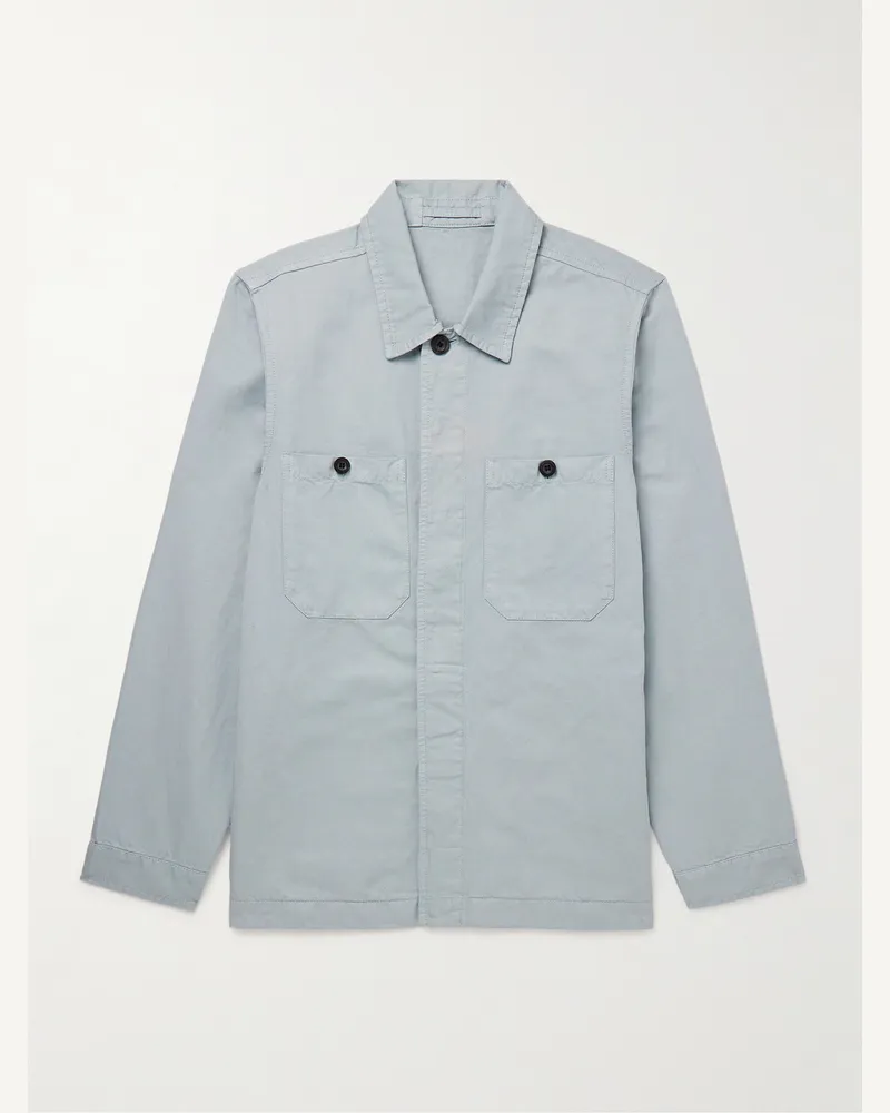MR P. Hemdjacke aus Twill aus einer Baumwoll-Leinenmischung in Stückfärbung Blau