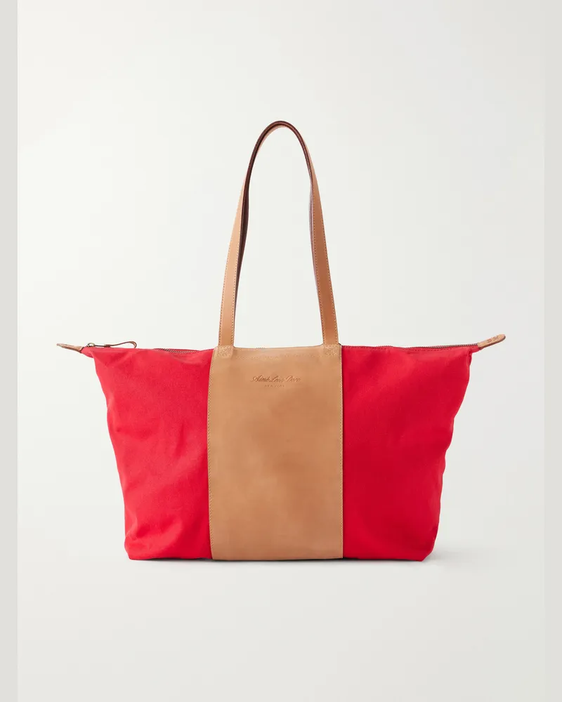 Aimé Leon Dore Logo-Embossed Leather-Trimmed Canvas Tote Red