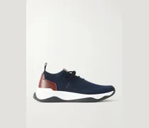 Shadow Leather-Trimmed Stretch-Knit Sneakers