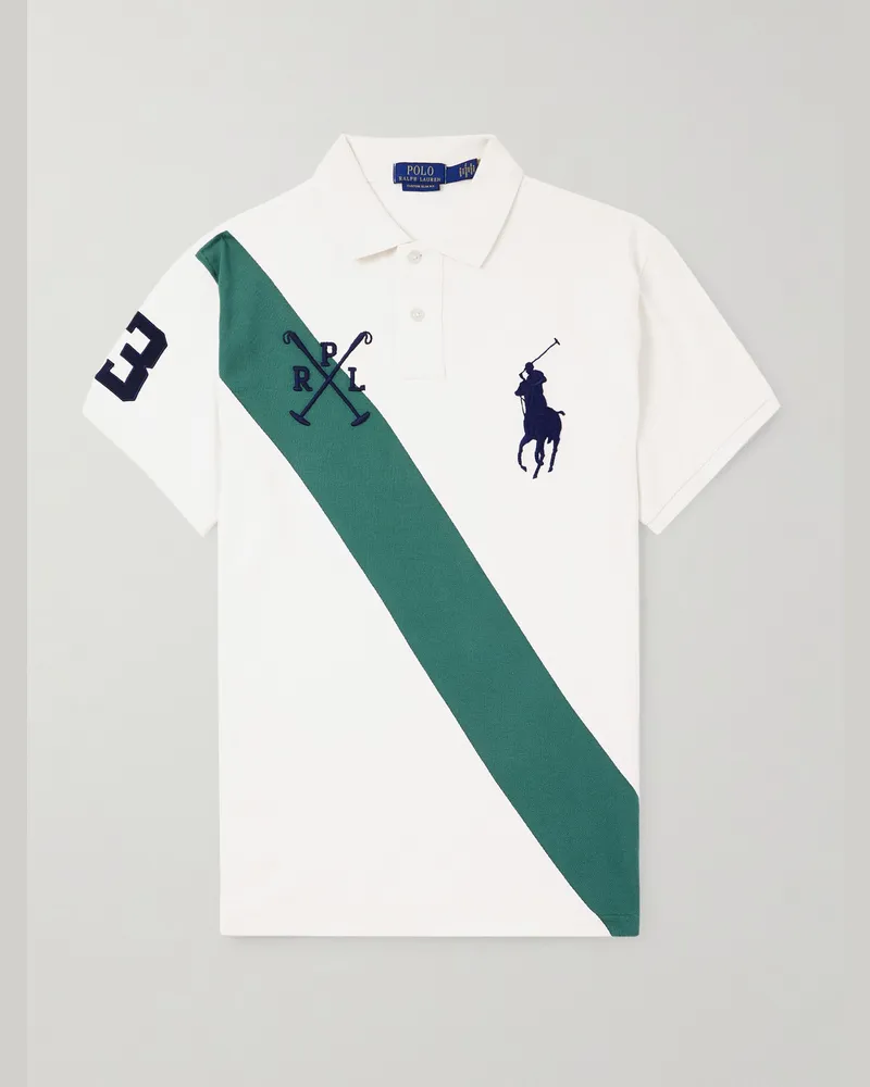Ralph Lauren Schmal geschnittenes Polohemd aus gestreiftem Baumwoll-Piqué mit Logostickerei Neutral