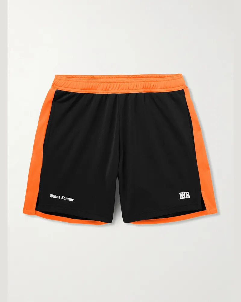 Wales Bonner Gerade geschnittene zweifarbige Shorts aus technischem Jersey mit Logoapplikation Schwarz