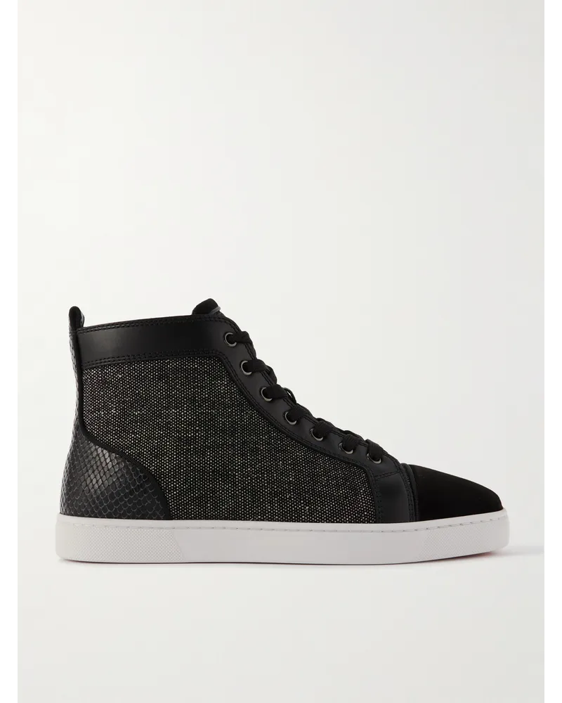 Christian Louboutin Louis Orlato Sneakers aus Twill mit Besatz aus Veloursleder und Leder mit Krokodileffekt Schwarz