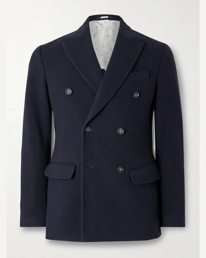 Massimo Alba Brando Double-Breasted Cashmere Blazer Blue